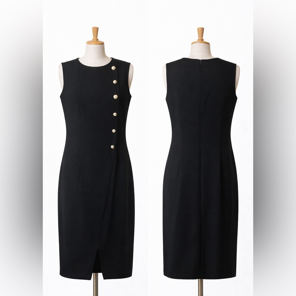 Black Midi Dress with Gold Buttons US 12
